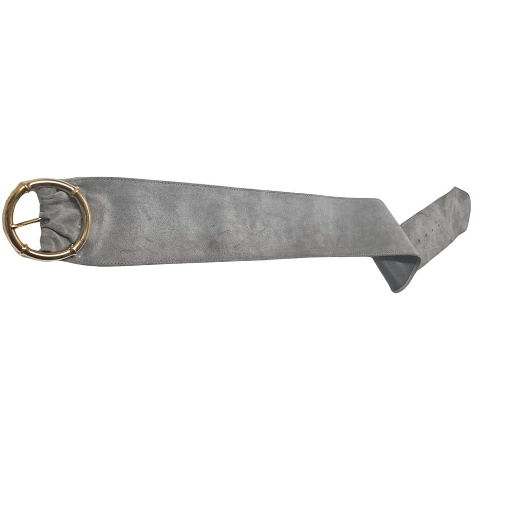 Avignon Genuine Leather Gray Suede Wide Cinching Belt Gold Pull Through Buckle